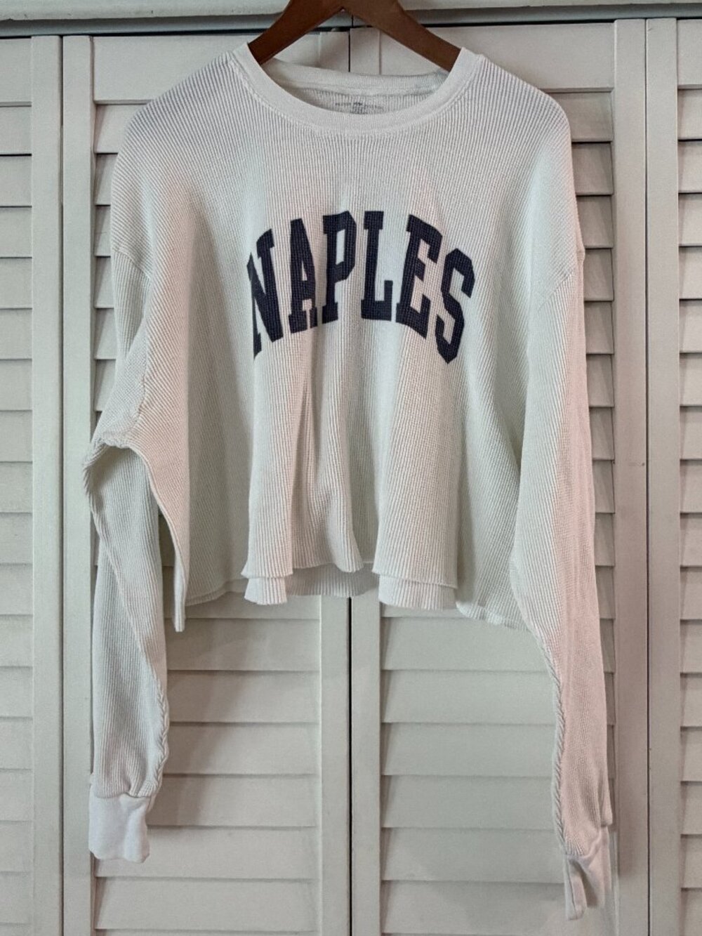 Brandy Melville White Thermal Long Sleeve Naples Shirt Women's - One Size